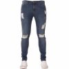 New ENZO Mens Designer Stretch Super Skinny Ripped Denim Jeans Mid Stonewash