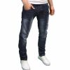 Crosshatch Mens Kractus Designer Twisted Leg Regular Fit Tapered Jeans Darkwash