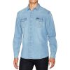 Mens Wrangler Authentic New Western Style Denim Shirt Light Indigo 
