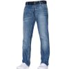 Crosshatch Mens New Techno Embossed Straight Leg Jeans Mid Used Look