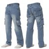 Mens Enzo New CARGO Combat Light Washed Straight Leg Jeans