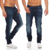Jack & Jones Mens Tim Original Slim Fit Jeans Blue Used Look