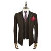 Cavani Kaos Mens 3 Piece Suits Plain Tweed Regular Fit Blazer Brown