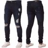 New ENZO Mens Designer Stretch Super Skinny Ripped Denim Jeans Dark Stonewash