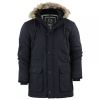 Mens Crosshatch New Killborn Faux Fur Hooded Padded Winter Coat Black