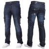 Mens Jeans Enzo New CARGO Combat Dark Washed Straight Leg Jeans