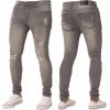 New ENZO Mens Designer Stretch Super Skinny Ripped Denim Jeans Grey