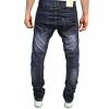 Crosshatch Mens Kractus Designer Twisted Leg Regular Fit Tapered Jeans Darkwash