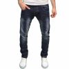 Crosshatch Mens Kractus Designer Twisted Leg Regular Fit Tapered Jeans Darkwash