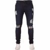 New ENZO Mens Designer Stretch Super Skinny Ripped Denim Jeans Dark Stonewash