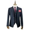 Cavani Draco 3 Piece Suits Check Tweed Regular Fit Blazer Navy Check