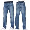 Crosshatch Mens New Techno Embossed Straight Leg Jeans Mid Used Look