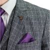 Cavani Mens Check 3 Piece Vintage Retro Herringbone Tweed Grey Tailored Fit
