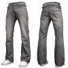 Enzo Mens A42 Designer Flared Bootcut Denim Grey Wash Jeans