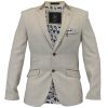 Cavani Check Herringbone Tweed Slim Fit Blazer Beige 