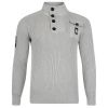 Lucksons Cotton Ribbed Funnel Neck Knit Jumper Quilted Trim Lt Grey