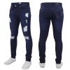 New ENZO Mens Designer Stretch Super Skinny Ripped Denim Jeans Dark Stonewash