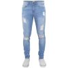 New ENZO Mens Designer Stretch Super Skinny Ripped Denim Jeans Light Stonewash